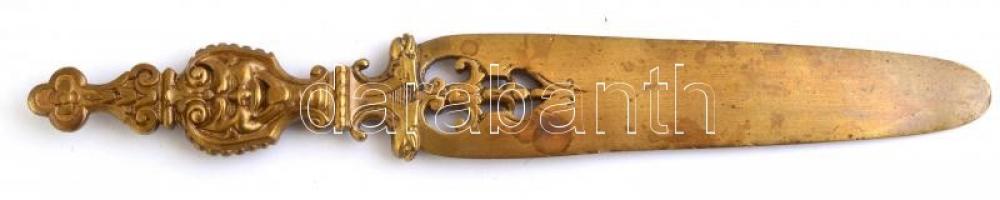 Bronz levélbontó tartóval, h: 22 cm; tartó: 21,5×9 cm