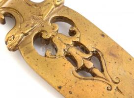 Bronz levélbontó tartóval, h: 22 cm; tartó: 21,5×9 cm