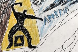 Szász Endre Áron (1962?-): Földetérés felhők (restancia nélkül), 1997. Kréta, tus, papír, jelzett, f...