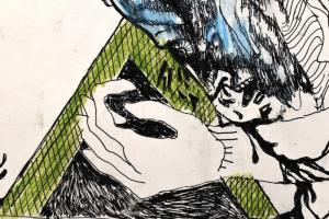 Szász Endre Áron (1962?-): Földetérés felhők (restancia nélkül), 1997. Kréta, tus, papír, jelzett, f...