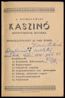 1943 A Nyíregyházi Kaszinó Könyvtárának jegyzéke. Összeáll.: az 1943. évben. Nyíregyháza,[1943], Oro...