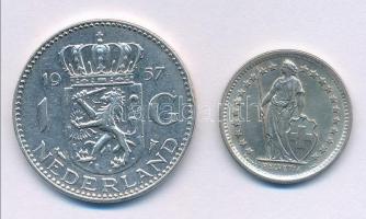 Hollandia 1957. 1G Ag "I. Julianna" + Svájc 1967. 1/2Fr Ag T:2,1- Netherlands 1957. 1 Guld...