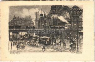 Dresden, Hauptbahnhof / railway station, tram, automobile. Carl Jander (fl)