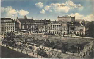 Leipzig, Neues Theater / new theatre, tram, automobile. Hermann Vogel Kunsthandlung