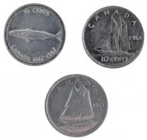 Kanada 1949-1968. 10c Ag (3xklf) T:2,2- karc Canada 1949-1968. 10 Cents Ag (3xdiff) C:XF,VF scratched