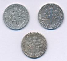 Amerikai Egyesült Államok 1952D-1962. 1d Ag "Roosevelt" (3xklf)  T:2-,3 USA 1952D-1962. Di...