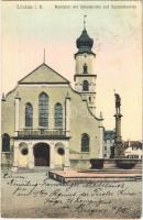 1910 Lindau, Marktplatz mit Stefanskirche und Neptunsbrunnen / market square, church, fountain (Rb)