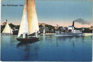 Starnberg, Am Starnberger See / lake, steamship, sailboats