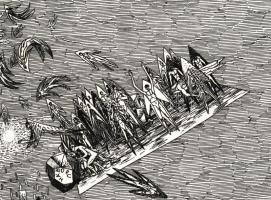 Kovács Imre (1938): Vége. Cinkkarc, papír, jelzett, számozott (8/25), 29,5x29,5cm