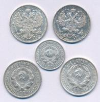Orosz Birodalom 1914-1915. 20k Ag (2x) + Szovjetunió 1924-1929. 20k Ag (2xklf) + 1925. 10k Ag T:1-,2...