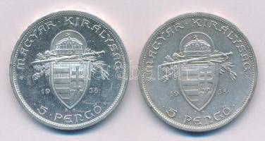 1938. 5P Ag "Szent István" (2x) T:2 Adamo P8.1
