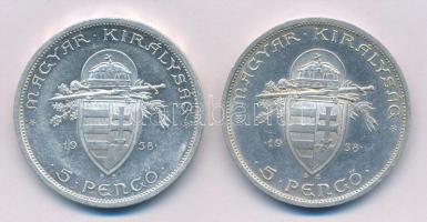 1938. 5P Ag "Szent István" (2x) T:2 Adamo P8.1
