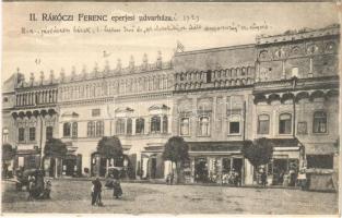 Eperjes, Presov; II. Rákóczi Ferenc udvarháza, üzletek. Holénia Béla kiadása, Divald 1906. / mansion of Francis II Rákóczi, shops