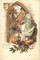 Nürnberg, Nuremberg; Hans Sachsens Wohnhaus. Nürnberger Meisterkarte Hans Sachs. Art Nouveau, Emb. litho (fl)