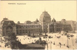 Nürnberg, Nuremberg; Hauptbahnhof / railway station, tram, horse-drawn carriages (EK)