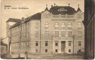 Zsolna, Zilina; M. kir. állami főreáliskola. Vasúti levelezőlapárusítás 5966. / school (EK)