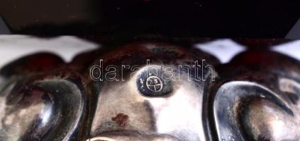 Ezüst (Ag) antik talpú üveg kínáló, jelzett, kopásokkal, repedéssel, lepattanással, bruttó: 309 g, 1...