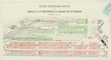 cca 1907 Situations-skizze über die Bahn - und Hafen-Anlagen in Triest, 1:12.000 / Detail-Situations...