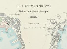 cca 1907 Situations-skizze über die Bahn - und Hafen-Anlagen in Triest, 1:12.000 / Detail-Situations...