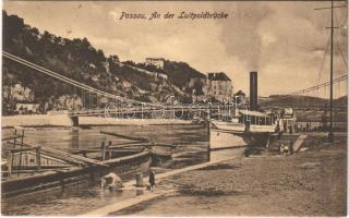 1925 Passau, An der Luitpoldbrücke / bridge, steamship, washerwoman (EK)