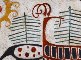 Pál Ferenc (1914-2008): Legelés. Kerámia faldísz, festett, jelzett, lepattanással, 23×27 cm