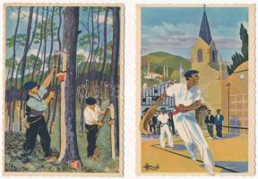 13 db RÉGI folklór motívum képeslap: francia népviselet / 13 pre-1945 French-Basque folklore motive ...