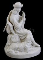 Zsolnay furulyázó pásztor, fehér mázast, jelzett, kis máz kopásokkal, m:22 cm