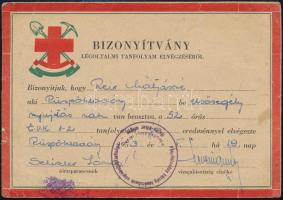 1953 Püspökladány, bizonyítvány légoltalmi tanfolyam elvégzéséről