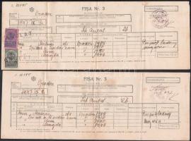 cca 1925-1947 Román vasutak által kiállított igazolvány és hozzá tartozó 3 db okmány