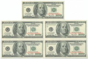 DN Színházi kellék feliratú 100$ (5x) bankjegy másolat T:III