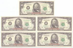 DN Színházi kellék feliratú 50$ (5x) bankjegy másolat T:I-,II