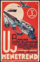 Petry Béla (1902-1996): MÁV-GYSEV új menetrend illusztrált plakát, kartonra ragasztva 17,5x11 cm