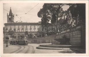 Roma, Rome; S. Maria del Popolo, Campanile / street view, tram