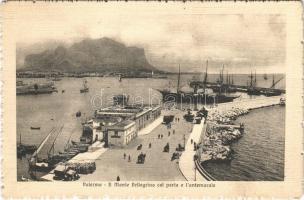 1913 Palermo, Il Monte Pellegrino col porto e lantemurale / port, mountain, steamship, boats