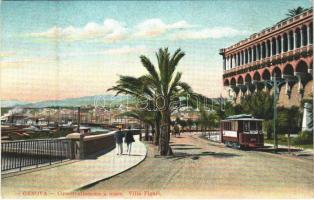 Genova, Genoa; Circonvallazione a mare, Villa Figari / street view, tram, port, villa