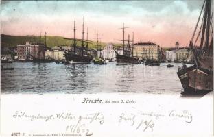 1902 Trieste, Trst; dal molo S. Carlo / port, sailing vessels, boats