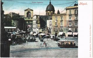 Napoli, Naples; Porta Capuana / street view, tram, market vendors, gate