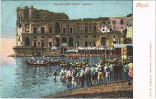 Napoli, Naples; Palazzo donn Anna a Posillipo / palace, fishermen, boats