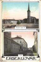 1915 Érsekújvár, Nové Zámky; Kossuth Lajos tér, templom, piaci árusok, Posta. Schulcz Arnold kiadása / square, church, market vendors, post office (fl)