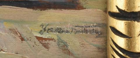 Jaksa István (1894-1982): Csónakok a Baltin-tengernél. Olaj, falemez, jelzett. Hátoldalán autográf f...