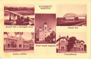 1937 Kunszentmárton, Közúti híd a toronyból nézve, vasúti híd, Iparos székház, vasútállomás, Felső temető kápolna