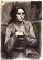 Czigány jelzéssel: Női portré. Szén, papír. 75,5x52,5 cm