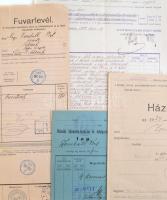 cca 1910-1940 Vegyes papírrégiség tétel, benne két egyetemi 1870 kr. származási lappal, változó álla...