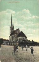1911 Dés, Dej; református templom, piac. Gálócsi Samu kiadása / Calvinist church, market