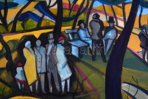 Scheiber H jelzéssel: Parkban. Akvarell, pasztell, karton. Hullámos, széleinél kissé sérült. 48x69,5...