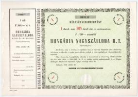 Budapest 1946. Hungaria Nagyszálloda R.T. részvényelismervénye 160P-ről T:I- kapcsozás nyoma