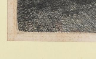 E Fuchs jelzéssel: Műhelyben. Rézkarc, papír, sérült. Jelzett a karcon. Üvegezett keretben. 27,5x22 ...