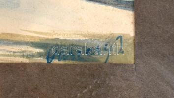 Vaszary J. jelzéssel: Sétálók. Ceruza, akvarell, kréta, papír, foltos. Üvegezett fa keretben. 22,5x3...