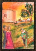 Gulácsy jelzéssel: Jelenet. Ceruza, pasztell, karton, sérült. Fa keretben. 47,5x32,5 cm