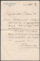 1906 Ipolyság, Dr. Kovács Sebestyén Hont vármegye főorvosának levele fejléces levélpapírján